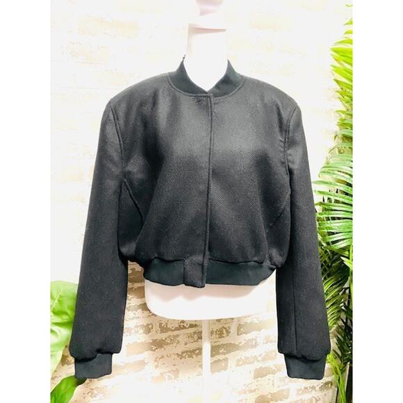 NWOT Zara Black Cropped Bomber Jacket, Size Large - Picture 1 of 5